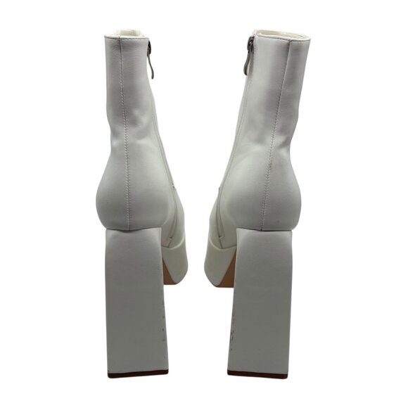 Platform Heel White Ankle Boots Square Toe Side Zipper EU39 Go Go - Picture 3 of 6